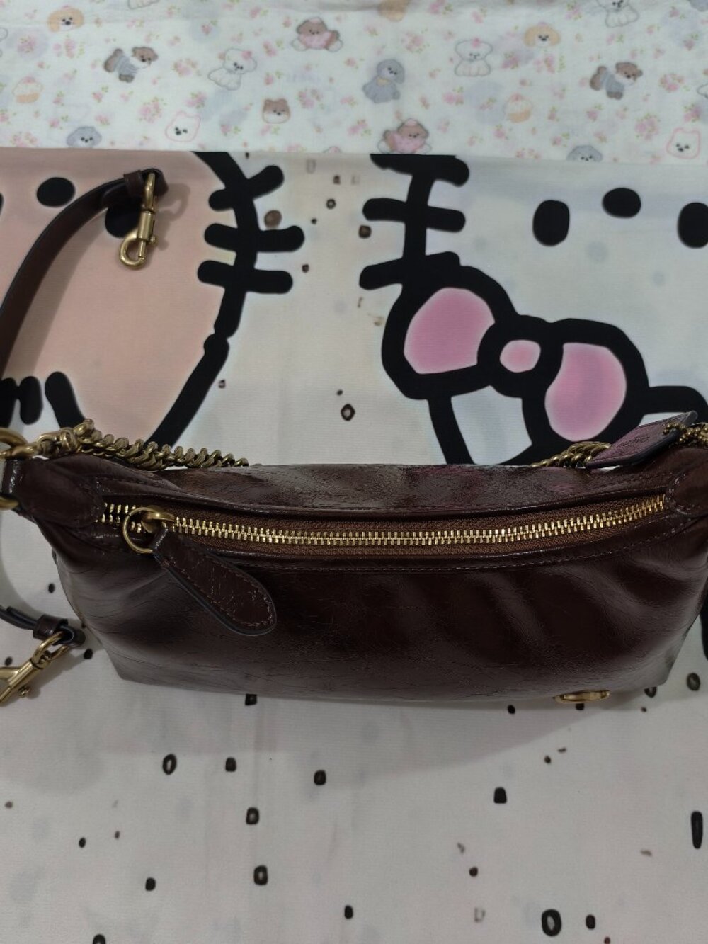 Coach Dark Brown Waxed Leather Chain Shoulder Bag - Picture 5 of 10
